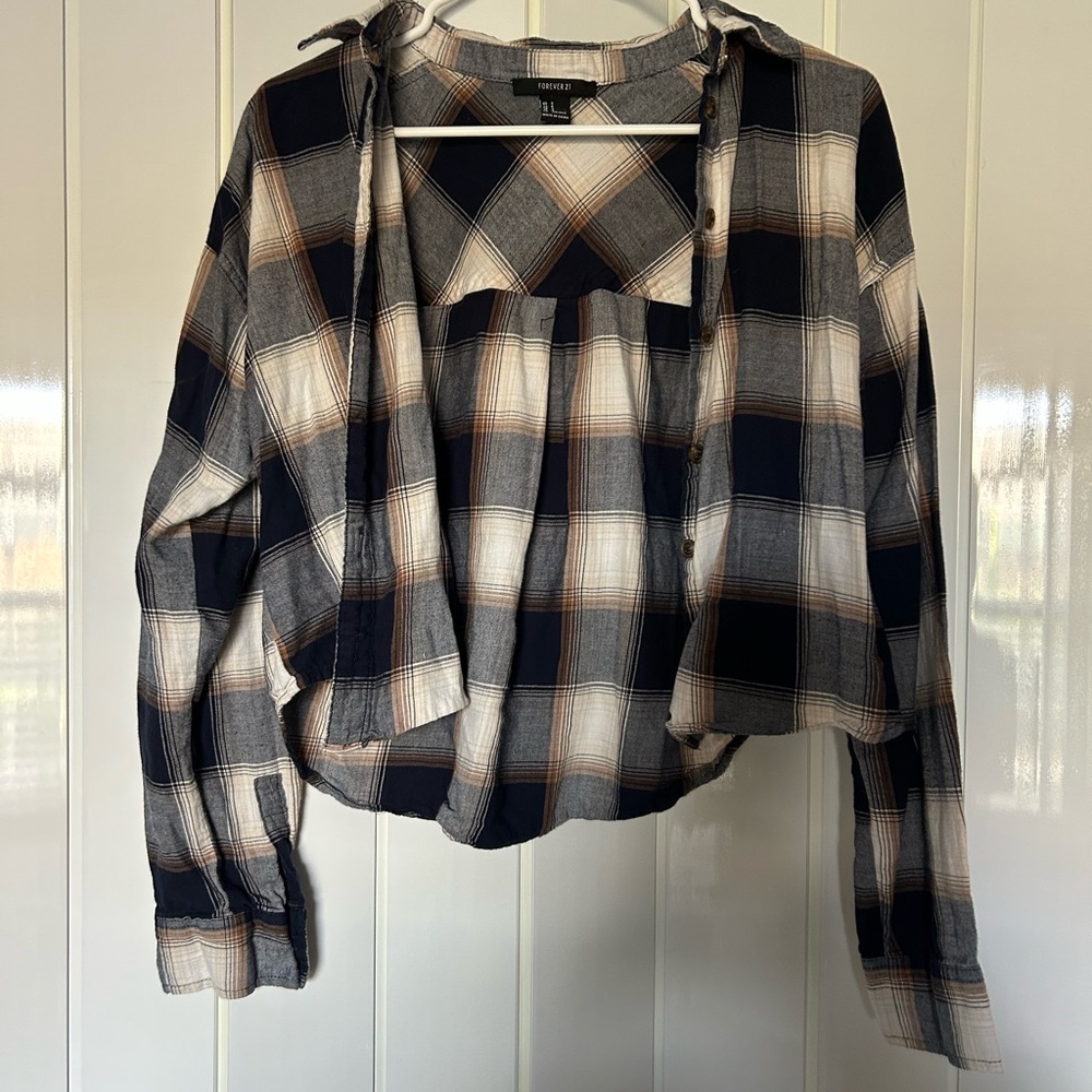 Plaid Button-Up Cropped Flannel